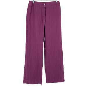 123 Paris Wide Trouser Leg 100% Linen Pants Womens Size 8 Purple Plum